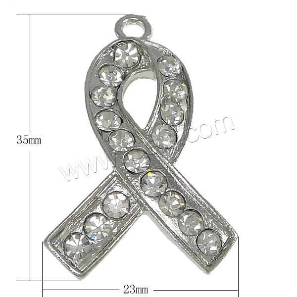 Awareness Ribbon Pendant, Zinc Alloy, plated, with rhinestone, more colors for choice, nickel, lead & cadmium free, 23x35x3mm, Hole:Approx 2.5mm, Sold By PC