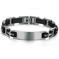 Bracelet de tôles d'acier inoxydable ID, avec silicone, noire, 12mm Environ 8.5 pouce Vendu par sac