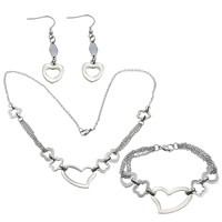 Fashion Stainless Steel Jewelry Sets, bracelet & earring & necklace, oval chain, original color   55mm  Approx 24 Inch, Approx 8 Inch 