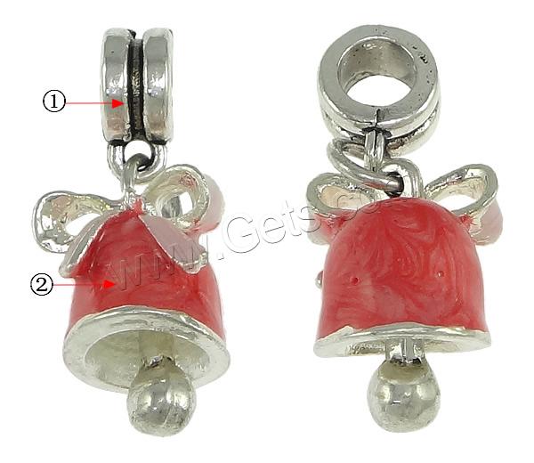 European Christmas Pendant, Zinc Alloy, Christmas Bell, plated, without troll & enamel & blacken, more colors for choice, nickel, lead & cadmium free, 26mm, 4x10mm, 121x15x9mm, Hole:Approx 4mm, Sold By PC