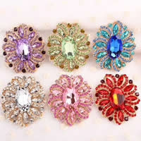 Zinc Alloy Jewelry Brooch, with Austrian Crystal, Flower, 18K gold plated, faceted, mixed colors, nickel, lead & cadmium free 