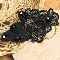 Hair Barrettes, Lace, with Non-woven Fabrics & Satin Ribbon & Resin & Zinc Alloy, Flower, plated, faceted, black, nickel, lead & cadmium free 