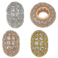 Befestigter Zirkonia European Perlen, Messing, Rondell, plattiert, Micro pave Zirkonia, keine, 6x10mm, Bohrung:ca. 4mm, verkauft von PC