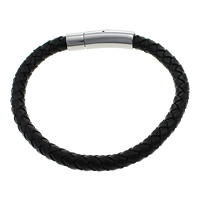 Cowhide Bracelets, stainless steel bayonet clasp, black 6mm Approx 9 Inch 
