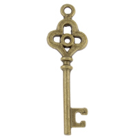 Zinklegierung Schlüssel Anhänger, antike Bronzefarbe plattiert, frei von Nickel, Blei & Kadmium, 11x35x2mm, Bohrung:ca. 2mm, ca. 900PCs/kg, verkauft von kg