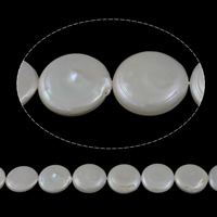 Pièce de culture des perles d'eau douce, perle d'eau douce cultivée, pièce de monnaie, naturel, blanc, grade AAA, 17-18mm Environ 0.8mm Environ 15.3 pouce, Vendu par brin