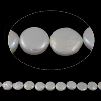 Pièce de culture des perles d'eau douce, perle d'eau douce cultivée, pièce de monnaie, naturel, blanc, grade AAA, 14-15mm Environ 0.8mm Environ 15.3 pouce, Vendu par brin
