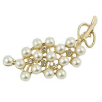 Broche de perlas plástica, aleación de zinc, con plástico ABS, chapado en color dorado, imitación de perla & con diamantes de imitación, libre de níquel, plomo & cadmio, 55x25mm, Vendido por UD