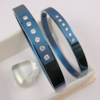 Titanium Steel Couple Bangle, Oval, electrophoresis, for couple & with rhinestone, blue, 6mm, 8mm, Inner Approx  Approx 7 Inch, Approx 8 Inch 