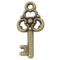 Zinklegierung Schlüssel Anhänger, antike Bronzefarbe plattiert, frei von Nickel, Blei & Kadmium, 10x22.5x2mm, Bohrung:ca. 2mm, ca. 1420PCs/kg, verkauft von kg