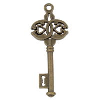 Zinklegierung Schlüssel Anhänger, antike Bronzefarbe plattiert, frei von Nickel, Blei & Kadmium, 17x44.5x2.5mm, Bohrung:ca. 2mm, ca. 430PCs/kg, verkauft von kg