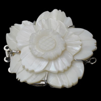 Shell Box Clasp, Brass, with White Shell, Flower, platinum color plated , nickel, lead & cadmium free Approx 2.5mm 