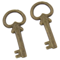 Zinklegierung Schlüssel Anhänger, antike Bronzefarbe plattiert, frei von Nickel, Blei & Kadmium, 10x21.5x2mm, Bohrung:ca. 7x4mm, ca. 2000PCs/kg, verkauft von kg
