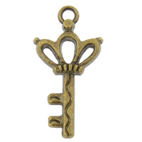 Zinklegierung Schlüssel Anhänger, antike Bronzefarbe plattiert, frei von Nickel, Blei & Kadmium, 13x25x3mm, Bohrung:ca. 2mm, ca. 830PCs/kg, verkauft von kg