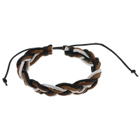 Cowhide Bracelets, with Waxed Cotton Cord, braided bracelet & adjustable, 18mm .5-10 Inch 