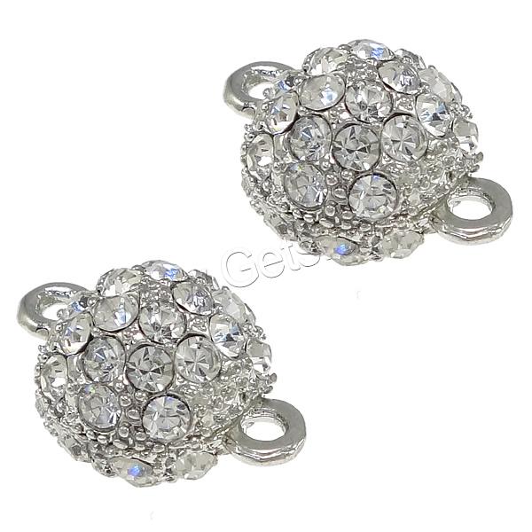 Zinc Alloy Magnetic Clasp, Round, plated, with rhinestone & single-strand, more colors for choice, nickel, lead & cadmium free, 19x13x12mm, Hole:Approx 2mm, Sold By PC