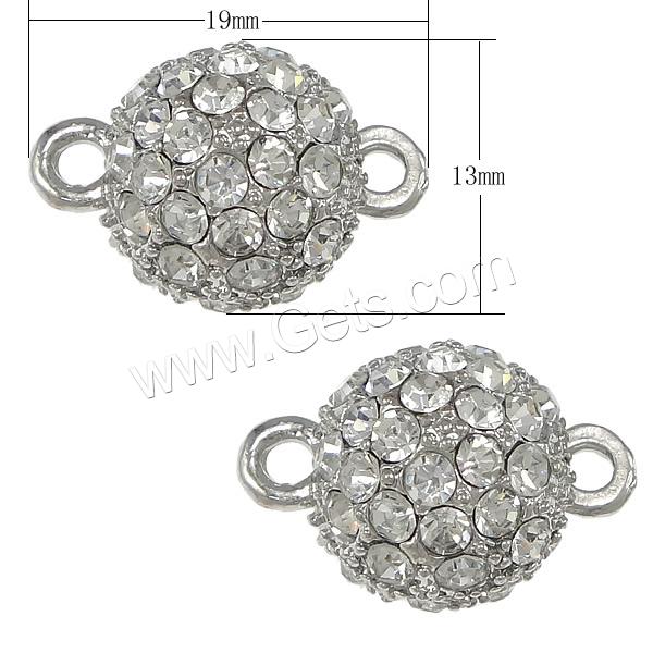 Zinc Alloy Magnetic Clasp, Round, plated, with rhinestone & single-strand, more colors for choice, nickel, lead & cadmium free, 19x13x12mm, Hole:Approx 2mm, Sold By PC