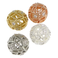 Cubic Zirconia Micro Pave Brass Beads, Round, plated, micro pave cubic zirconia & hollow 11mm Approx 1mm 