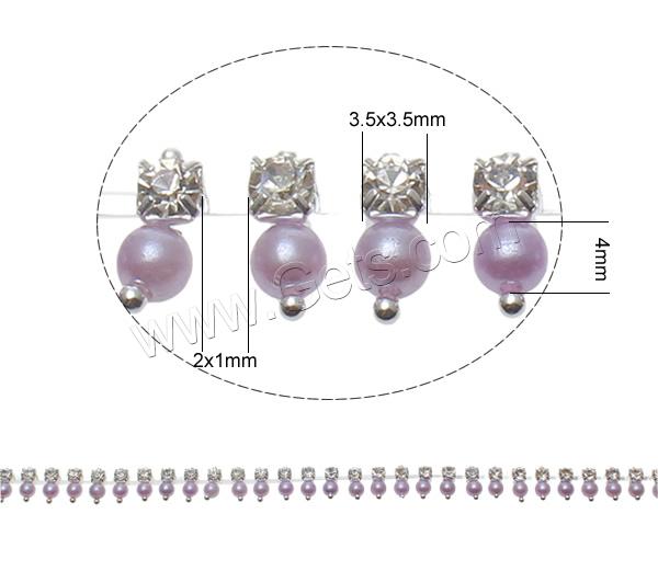 Laiton strass griffe chaîne, avec perle de verre, Placage, avec strass, plus de couleurs à choisir, protéger l'environnement, sans nickel, plomb et cadmium, 4mm, 3.5x3.5mm, 2x1mm, Vendu par m