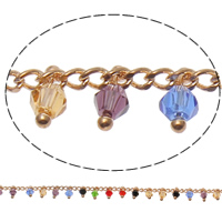 Crystal Beaded Chain, with Brass, plated, twist oval chain & faceted nickel, lead & cadmium free  