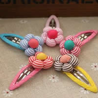 Cotton Hair Snap Clip, with Grosgrain Ribbon & Iron, Flower, for children, mixed colors 