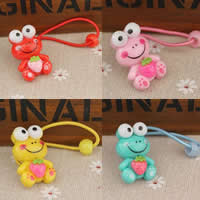 Children Hair Elastic, Resin, with nylon elastic cord, Frog, for children, mixed colors 