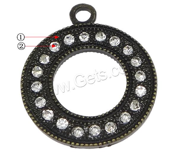 Zinc Alloy Rhinestone Pendants, Donut, plated, with rhinestone, more colors for choice, nickel, lead & cadmium free, 34x29x3mm, Hole:Approx 3mm, Sold By PC