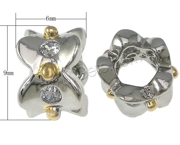 Abalorios de Europeo de latón con diamantes de imitación, metal, Flor, chapado, sin rosca, más colores para la opción, 6x9mm, agujero:aproximado 5mm, Vendido por UD
