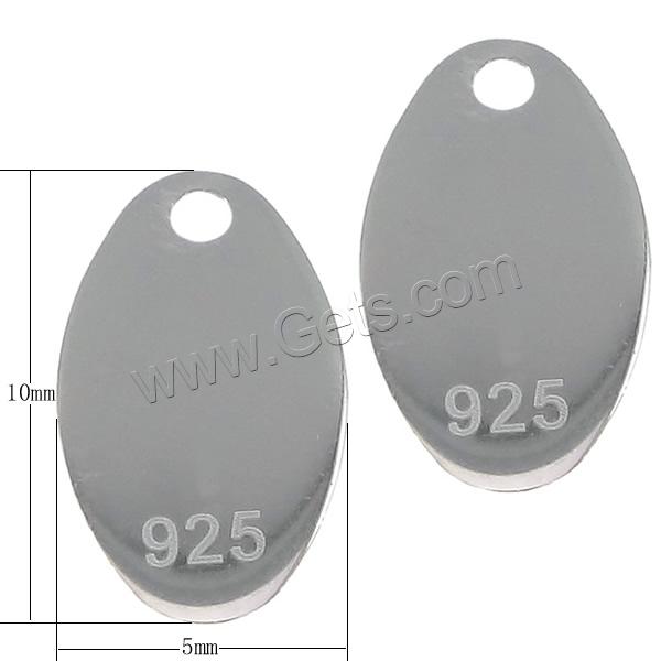 Sterling Silver Tag, 925 Sterling Silver, Oval, plated, more colors for choice, 5x10x1mm, Hole:Approx 0.5mm, Sold By PC