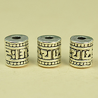 DIY buddhistische Perlen, Zinklegierung, Zylinder, antik silberfarben plattiert, om mani padme hum, frei von Nickel, Blei & Kadmium, 6.3x7.4mm, Bohrung:ca. 2mm, verkauft von PC