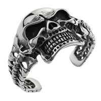 Stainless Steel Cuff Bangle, Skull, blacken, 50mm, Inner Approx Approx 7.5 Inch 