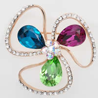 Crystal Brooch, Zinc Alloy, with Crystal, Three Leaf Clover, rose gold color plated, faceted & with rhinestone, multi-colored, nickel, lead & cadmium free, 40mm 
