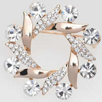 Crystal Brooch, Zinc Alloy, Flower, rose gold color plated, faceted & with rhinestone, clear, nickel, lead & cadmium free, 38mm 
