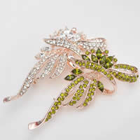 Crystal Brooch, Zinc Alloy, with Crystal, Flower, rose gold color plated, faceted & with rhinestone, mixed colors, nickel, lead & cadmium free, 65mm 