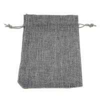 Linen Jewelry Pouches Bags, with Nylon Cord, Rectangle, silver-grey 