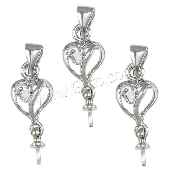 Zinc Alloy Peg Bail, Heart, plated, with rhinestone, more colors for choice, nickel, lead & cadmium free, 20mm, 8x14x2mm, 3x7mm, 0.5mm, Hole:Approx 3x4mm, Sold By PC