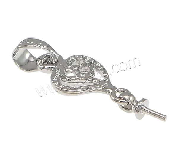 Zinc Alloy Peg Bail, Heart, plated, with rhinestone, more colors for choice, nickel, lead & cadmium free, 20mm, 8x14x2mm, 3x7mm, 0.5mm, Hole:Approx 3x4mm, Sold By PC