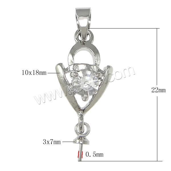 Zinc Alloy Peg Bail, plated, with rhinestone, more colors for choice, nickel, lead & cadmium free, 22mm, 10x18x4mm, 3x7mm, 0.5mm, Hole:Approx 4x4mm, Sold By PC