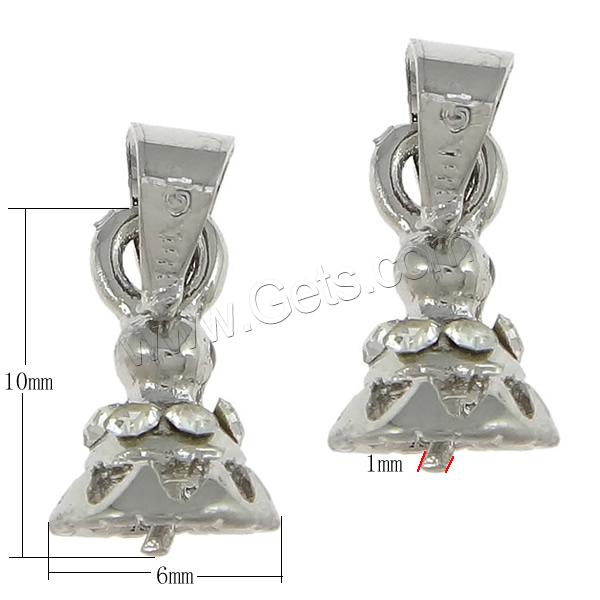 Zinc Alloy Peg Bail, plated, with rhinestone, more colors for choice, nickel, lead & cadmium free, 6x10x7mm, 1mm, Hole:Approx 4x4mm, Sold By PC
