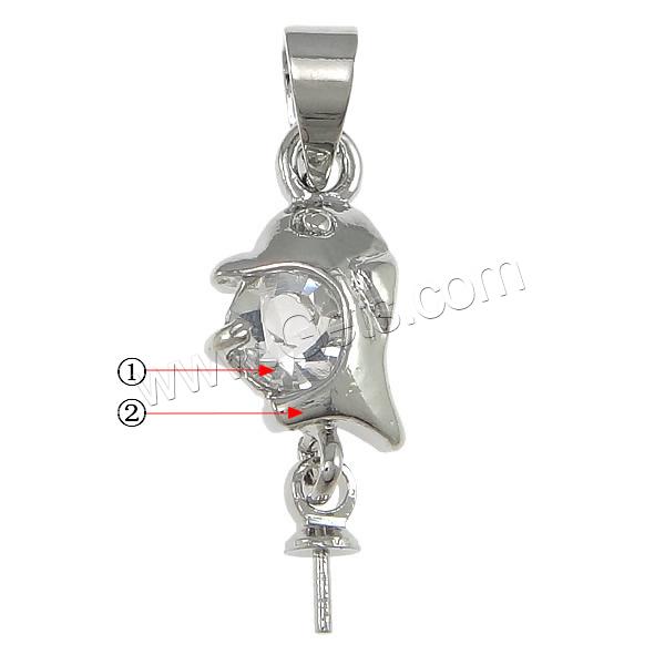 Zinc Alloy Peg Bail, Dolphin, plated, with rhinestone, more colors for choice, nickel, lead & cadmium free, 15mm, 9x5x3mm, 3x7mm, 0.5mm, Hole:Approx 4x4mm, Sold By PC