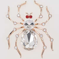 Crystal Brooch, Zinc Alloy, with Crystal, Spider, rose gold color plated, faceted & with rhinestone, multi-colored, nickel, lead & cadmium free, 59mm 