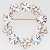 Crystal Brooch, Zinc Alloy, with Crystal, Donut, rose gold color plated, faceted & with rhinestone, clear, nickel, lead & cadmium free, 35mm 