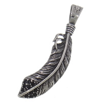 Stainless Steel Feather Pendant, 316L Stainless Steel, with rhinestone & blacken Approx 3-5mm 