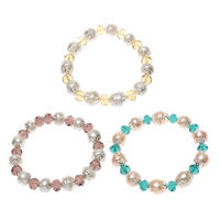Хрустальный перл браслеты, Пресноводные жемчуги, с Кристаллы & Латунь, Форма картофеля, натуральный, граненый, Много цветов для выбора, 8-10mm длина:Приблизительно 7.5 дюймовый, продается Strand