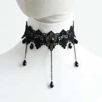 Gothic Necklace, Lace, with brass chain & Crystal & Resin & Zinc Alloy, with 2.5Inch extender chain, plated, faceted, black, nickel, lead & cadmium free, 40mm Approx 12 Inch 