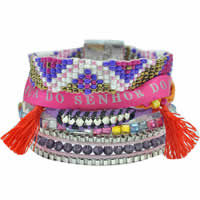 Fashion Brazilian Hipanema Bracelet, Nylon, with Satin Ribbon & Shell & Crystal & Glass Seed Beads & Resin & Zinc Alloy, plated  & faceted, 40mm Approx 7 Inch 