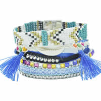 Fashion Brazilian Hipanema Bracelet, Nylon, with Satin Ribbon & Shell & Crystal & Glass Seed Beads & Resin & Zinc Alloy, plated  & faceted & with rhinestone, 40mm Approx 7 Inch 