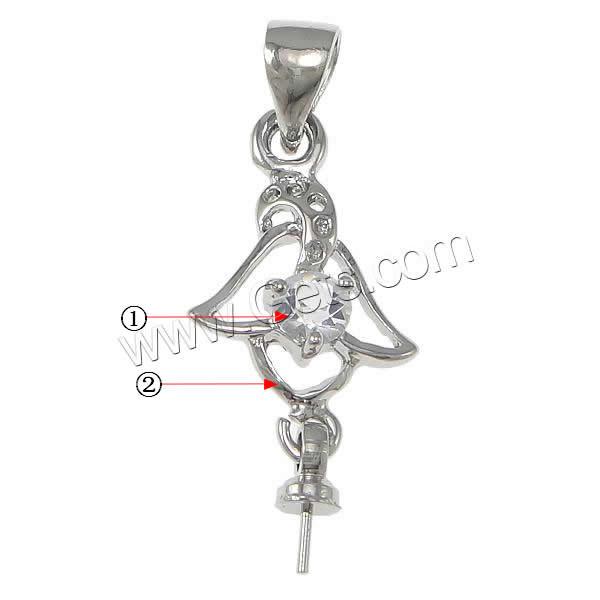 Zinc Alloy Peg Bail, Bird, plated, with rhinestone, more colors for choice, nickel, lead & cadmium free, 22mm, 11x17x4mm, 3x7mm, 0.5mm, Hole:Approx 4x4mm, Inner Diameter:Approx 1mm, Sold By PC