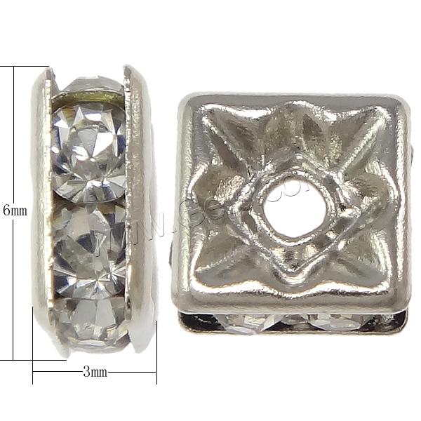 Espaciador cuadrado de diamante de imitación, metal, Squaredelle, chapado, con diamantes de imitación, más colores para la opción, Grado A, 3x6mm, agujero:aproximado 2mm, 100PCs/Bolsa, Vendido por Bolsa