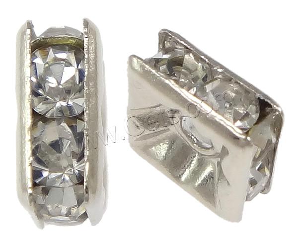 Espaciador cuadrado de diamante de imitación, metal, Squaredelle, chapado, con diamantes de imitación, más colores para la opción, Grado A, 3x6mm, agujero:aproximado 2mm, 100PCs/Bolsa, Vendido por Bolsa
